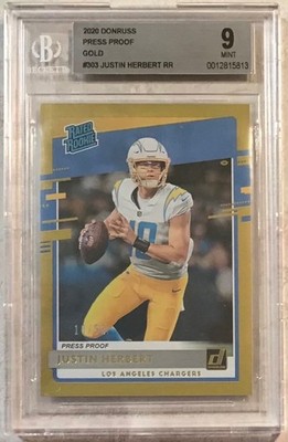 2020 Donruss Justin Herbert #10/50 JERSEY# Gold Press Proof (RC) #303 BGS 9 Mint