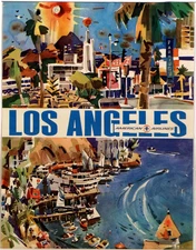 Vintage Los Angeles American Airline Travel Advertisement Poster