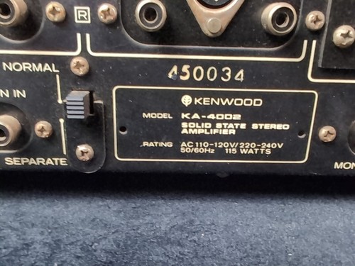 Amplificador estéreo de estado sólido Kenwood KA-4002 de colección ENCIENDE SIN PROBAR - Imagen 7 de 9