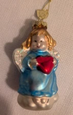 Christmas Ornament Glass Angel with Heart About 3" Tall