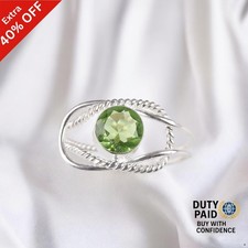 Sterling Silver Round Peridot Gemstone Wife Band Wedding August New Ring Jewelry