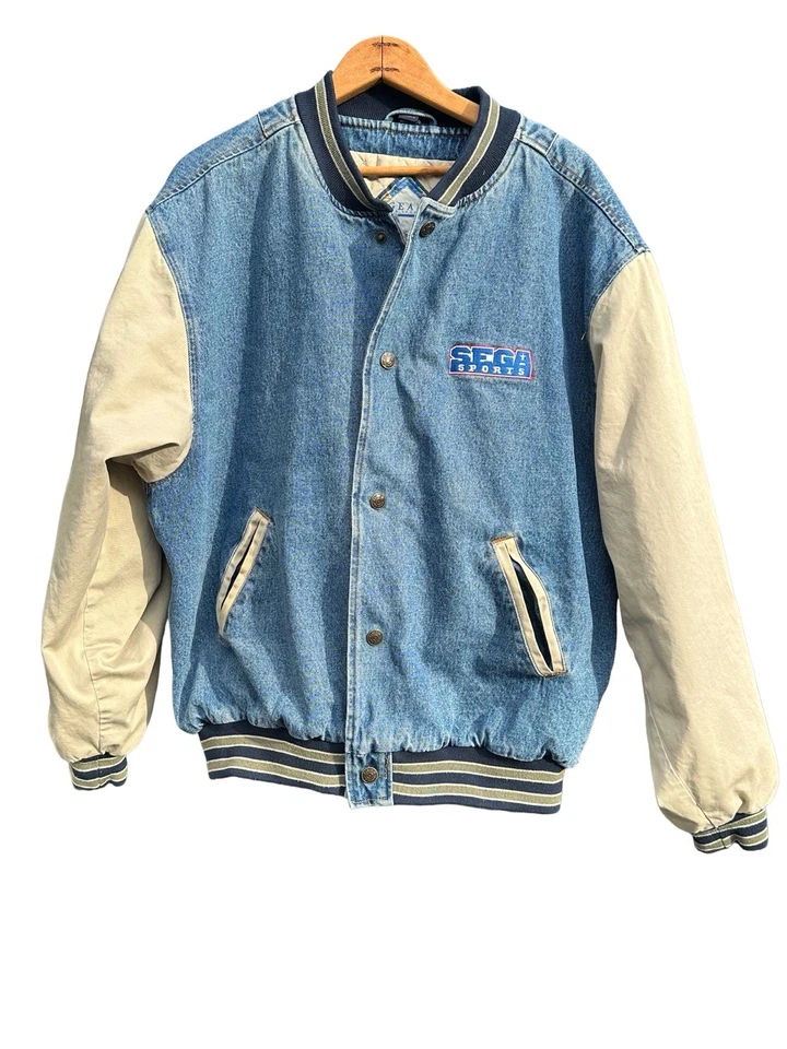 Sega Sports Vintage Varsity Jacket Snap Denium Coat Genesis Size Large 90s Rare - Image 2 of 4