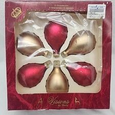 Ornament Teardrop Red And Gold Matte Colored Visions By Holly USA Made VTG 