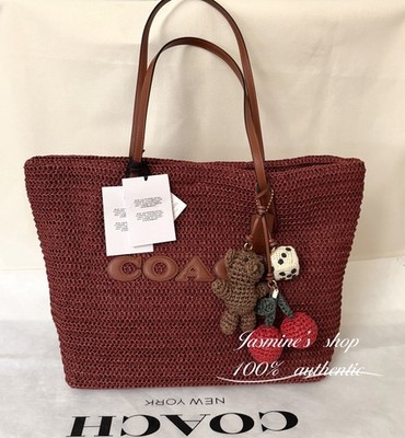 NWT Coach Large City Tote Bag With Charms CES20 Straw/Gold/Russet