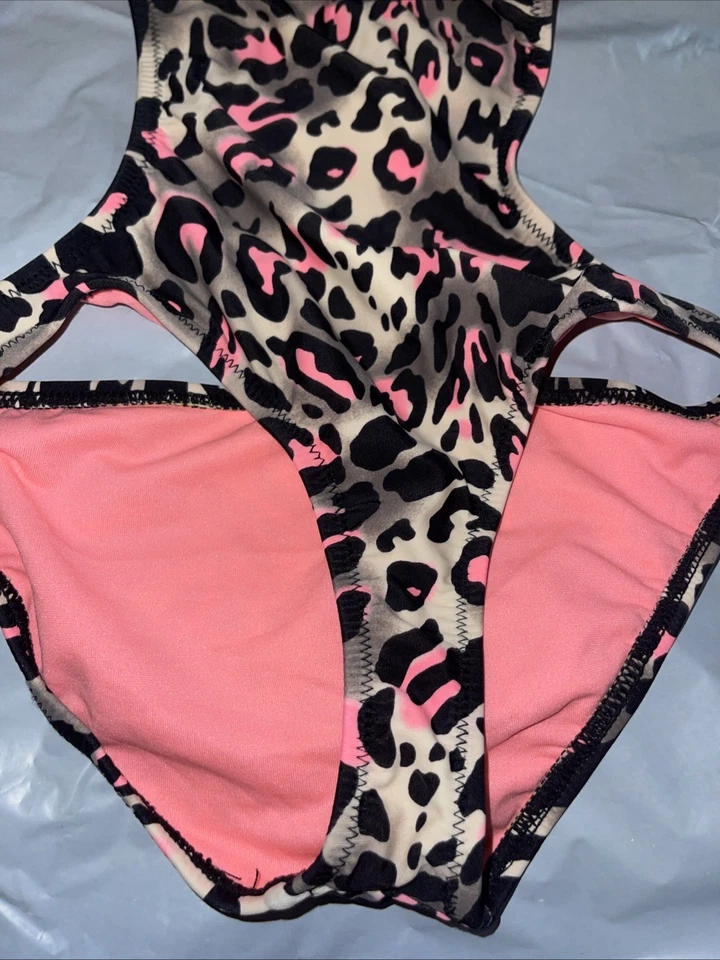 OP SZ Small Jrs 3-5 Cheetah Print W Pink Monokini Suit Padded - Image 3 of 4