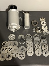 Vintage Mirro Cookie Press /Cake Decorator Set Tips  Discs Lot Aluminum Huge Lot