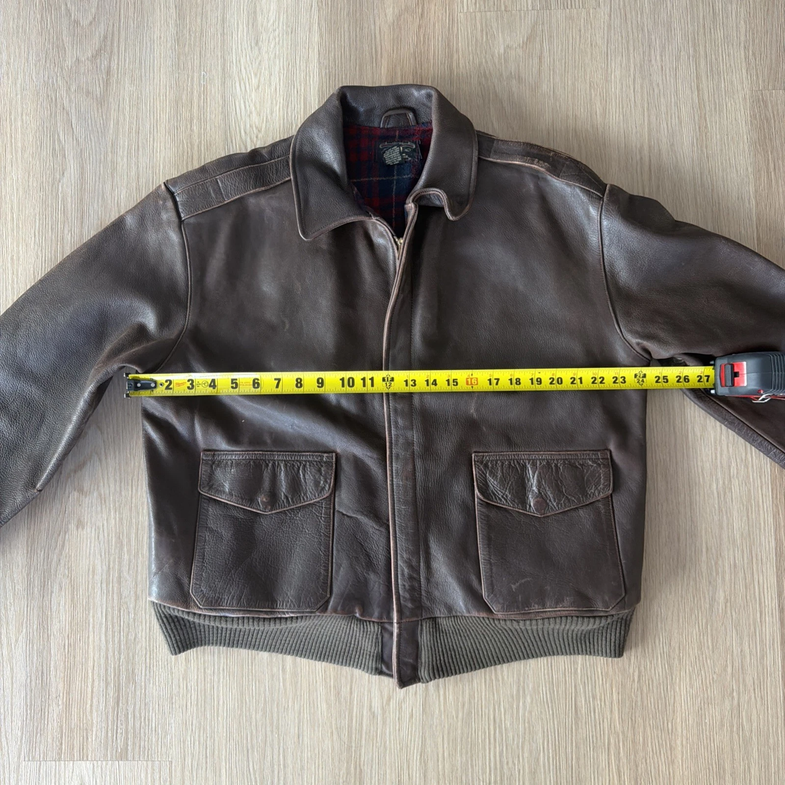 RRL Double RL Ralph Lauren Mens Leather Jacket Plaid Lined MEDIUM A-2 reference image 6