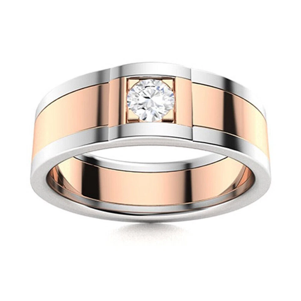 Original Diamant Herren Hochzeitsband rund 0,16 Karat Ring 14K zweifarbig... - Bild 2 von 3