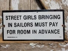 VINTAGE 1942 SAILOR PORCELAIN SIGN OLD HOTEL VIRGINIA BEACH STREET GIRLS BROTHEL