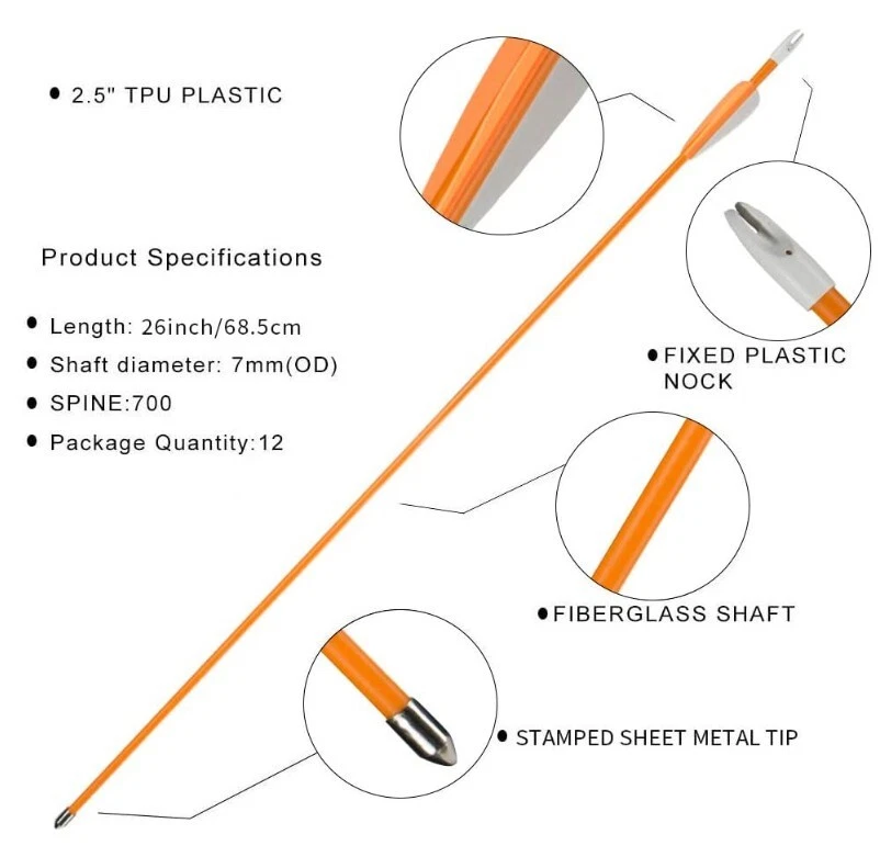 12X 27inch Fiberglass Arrows OD 7mm  Kid Youth Target Practice with Arrow Quiver - Image 2 of 4