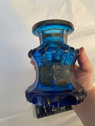 ANTICO DECANTER PROFUMO IN VETRO DI BOHEMIEN BLU TURCHESE, anni 1840-60-RARO - Foto 11 di 12