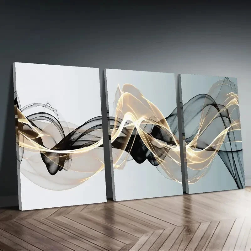 3pcs  Black and Golden Abstract Line Prints Wall Art  Canvas Unframed/Framed - image 2 of 4