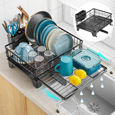 Extendable Dish Drying Rack - Large 2-in-1 Dish Racks for Kitchen Counter 