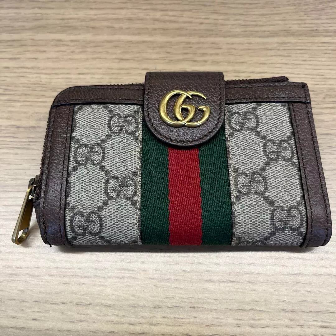 Portefeuille Gucci GG Supreme Sherry Line marron zippé authentique du Japon OCCASION
