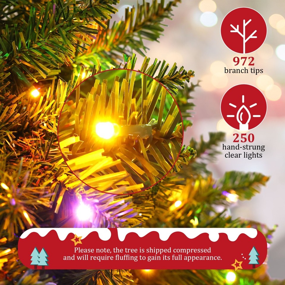 6ft PreLit Artificial Hinged Slim Pencil Christmas Tree w/250 Multi