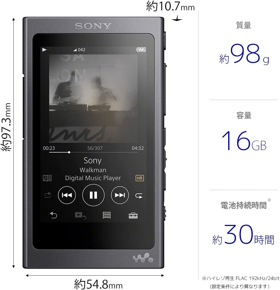 SONY Walkman NW-A45 B Hi-res 16GB Digital Media Player Micro SD Greyish  Black JP