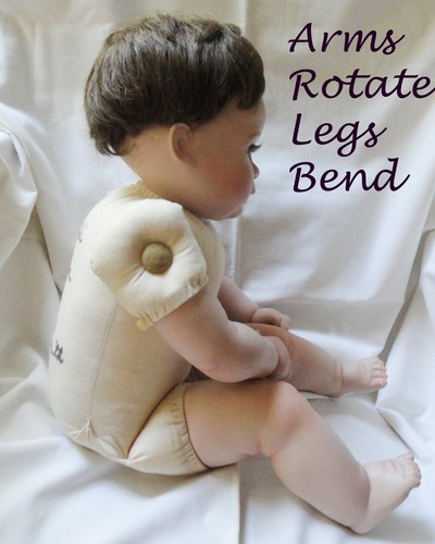 VTG 1989 Ceramic/Cloth Kevin Baby Boy Doll Brown Eye Eyelashes Brown Hair Cleft - Picture 17 of 19