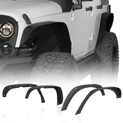 4x Textured Black Steel Front Rear Flat Fender Flares for 07-18 Jeep Wrangler JK