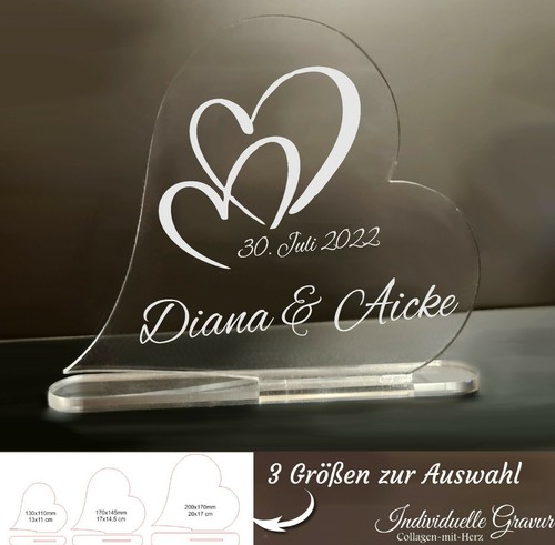 Valentinstag Geschenk Acryl Herz Aufsteller mit Wunschgravur Liebe