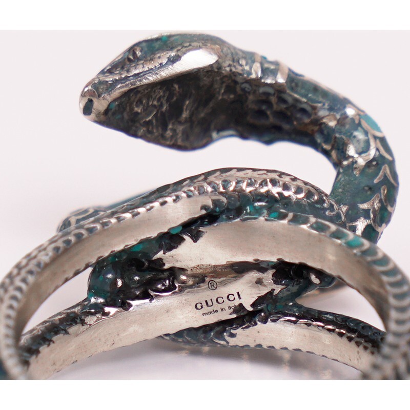 US 7.5 NEW $395 GUCCI GARDEN Sterling Silver Blue Enamel Intertwined SNAKE RING image 8