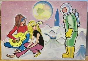 Comic Spanish Art Postcard Melenudos Long Haired Hippies On The