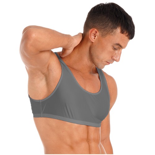 Men's Glossy Sleeveless Muscle Sports Bra Gym Fitness Shirt Vest Crop Top - Picture 196 of 215