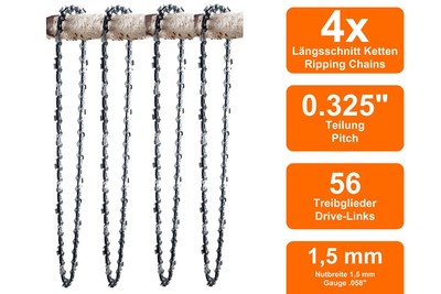 4 Längsschnitt Sägeketten passend für Einhell RPC 2045 | 33cm 0.325 56TG 1,5mm