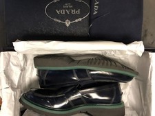 Men's PRADA  SPAZZOLATO PENNY LOAFER Blue w Green Detail - SZ 8 (Prada Size)