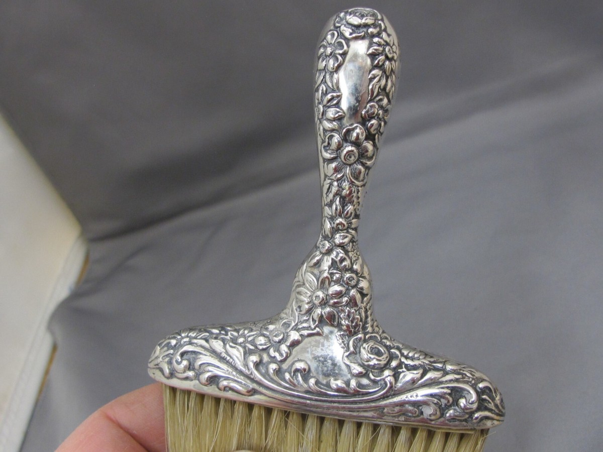 International Silver Company Vintage Silver Plated Repousse Floral Hair Brush Antique REPOUSSE FLORAL Sterling HAT BRUSH-Stone Sterling  main image 4