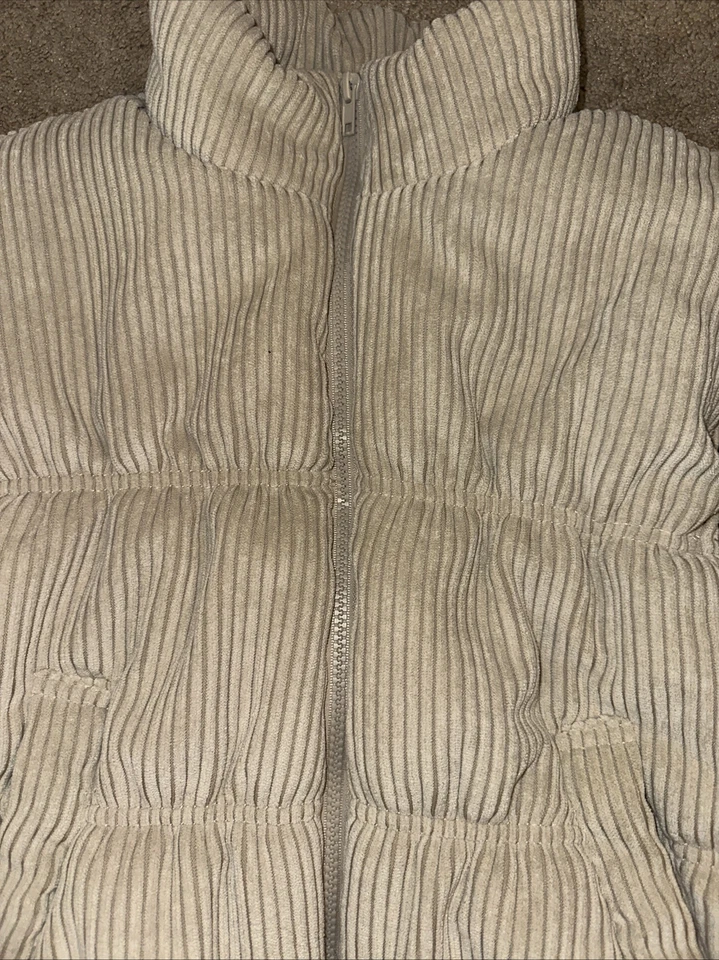 Forever 21 женщин пуховик жилет желтовато-коричневый кремовый бежевый размер большой вельвет теплый EUC - Изображение 3 из 4