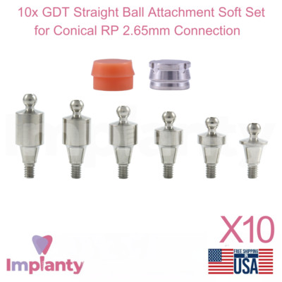 10x Dental Straight Ball Attachment Soft Set Conical Connection RP 2.65mm System