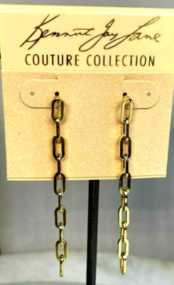 Kenneth Jay Lane KJL Earrings Couture Gold Plated Y2K Linear Link Chain
