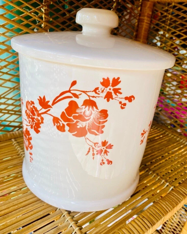 MSE Martha Stewart - Dispensador de bebidas de cerámica con tapa naranja y blanco floral Foto 4 de 4