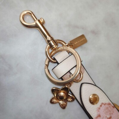 Coach Cherry Blossom Keychain Trigger Snap Bag Charm Pink Strap