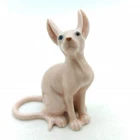 Hand-Painted Ceramic Pink Sphynx Cat Figurine, Elegant and Whimsical Home Decor