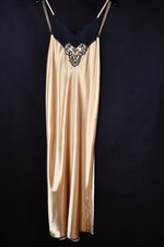 Vintage Vanity Fair Satin Gold Maxi Nightgown V-Neck Slip Dress size S