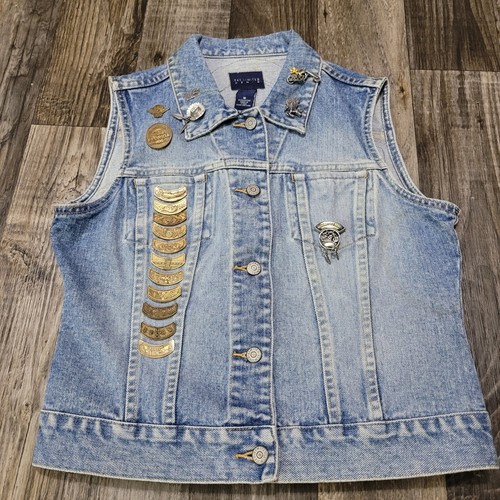 Womens Medium Denim Vest HOG Patches And Pins Harley Davidson ...