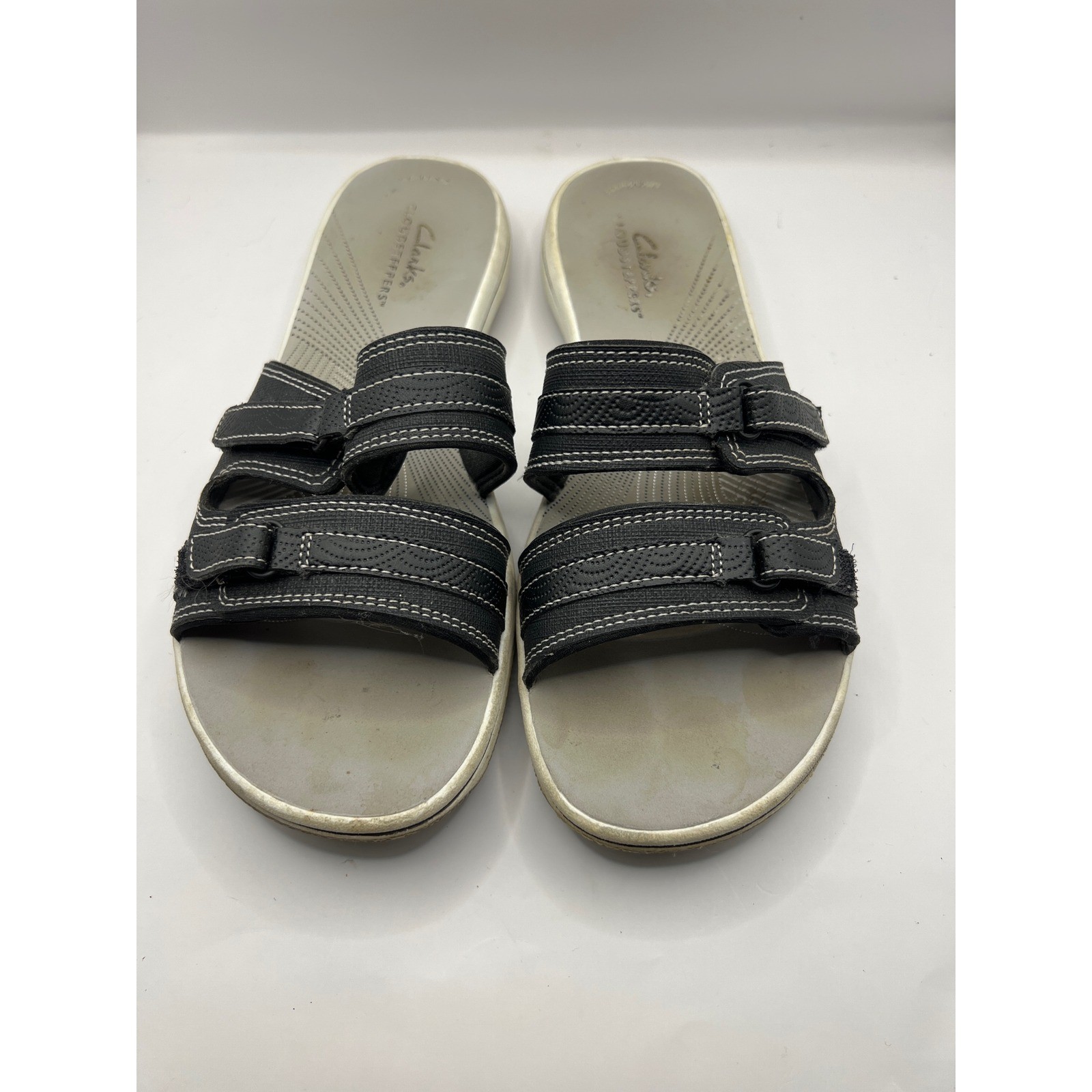 Clarks Cloudsteppers Black Adjustable Strap Slide… - image 1