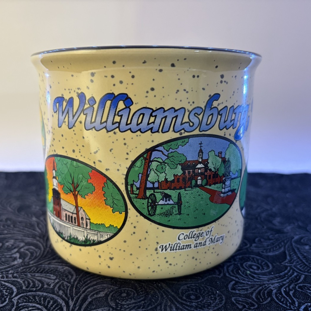 Williamsburg VA Themed Heavy Campfire Yellow Speckled Mug  - Ceramic M Ware