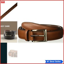 Men's Leather Dress Belt 1.18 Inch Width Silver Buckle Formal Office Wear
