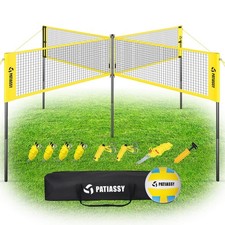 4 Square Volleyball Game Set Way Net System with 16FT & 32FT Court, Adju...