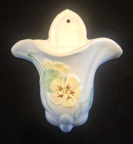1930s WELLER POTTERY Panella Nasturtium Blue Floral Wall Pocket