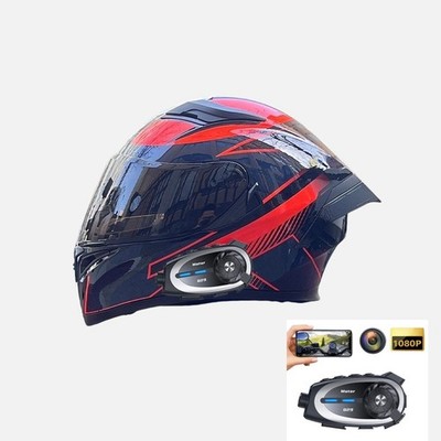 Motorcycle Helmet Bluetooth Intercom Headset Built-in Camera Recorder DOT