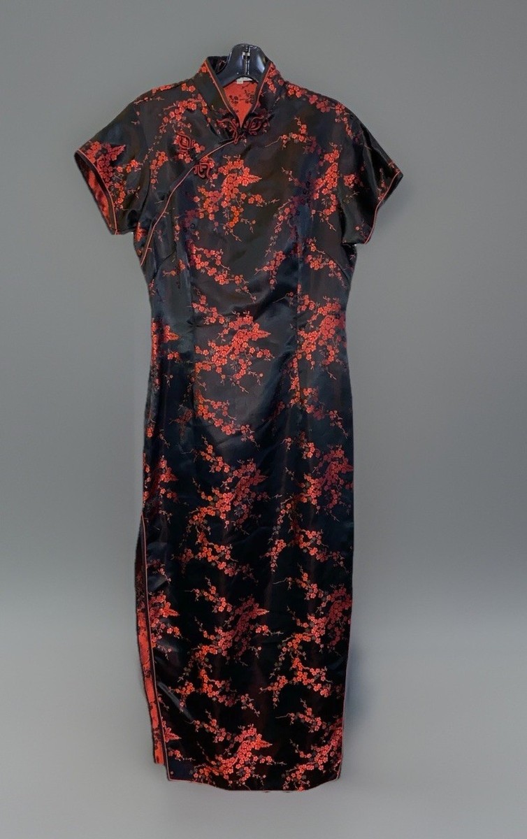 Golden Dragon Chinese Dress Dragon Print- Blk Red Sz 38 Side Zip & Slits  Sexy | eBay
