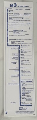 MTA New York City M3 East Village Bus Stop Sign Laminated Map