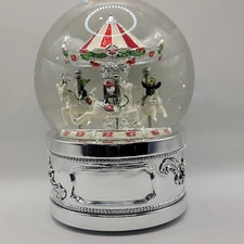 Things Remembered Large Snow Globe Christmas Carousel penguins waterglobe 
