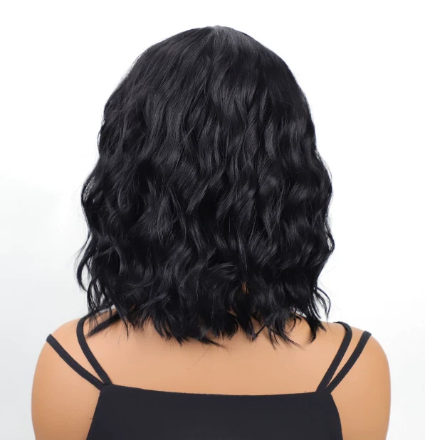 中号波浪中部黑色合成头发无盖假发女式天然日常 — 第 3/4 张图片