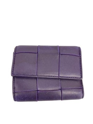 BOTTEGA VENETA Folded Wallet Trifold Leather Purple Mens Used