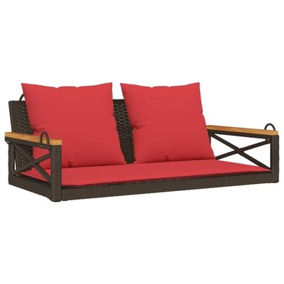 Swing Bench with Cushions Hammock Chair Poly Rattan Brown/Gray/Black vidaXL
