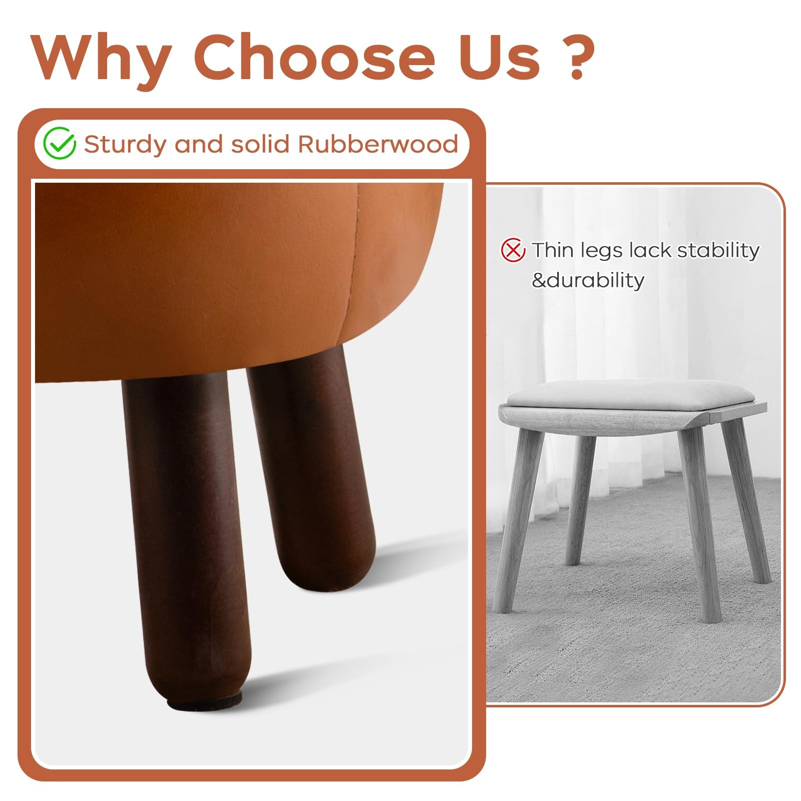 Small Foot Stool, Round Faux Leather Pouf Ottoman Foot Rest, Footstool Ottoma...